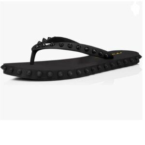 Milooey shoes Black Studded Flip Flop Sandals Summer Flat Thong Slide Shoes